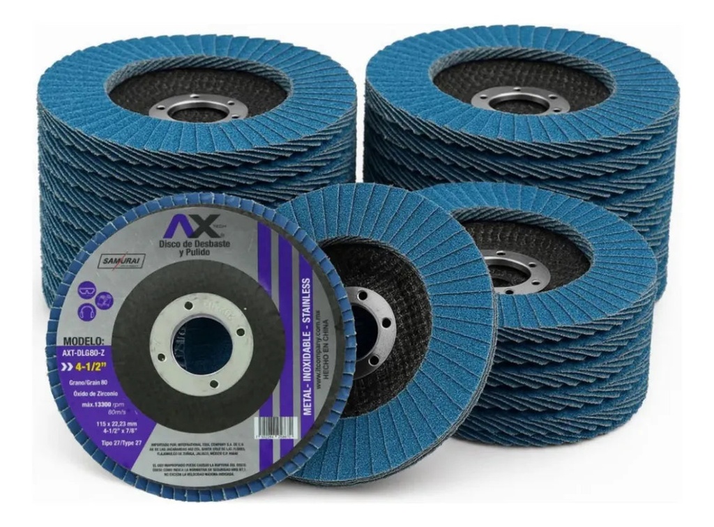 Disco Laminado De Oxido De Zirconio Grado 80, 4 1/2"Ax Tech AXT-DLG80-Z
