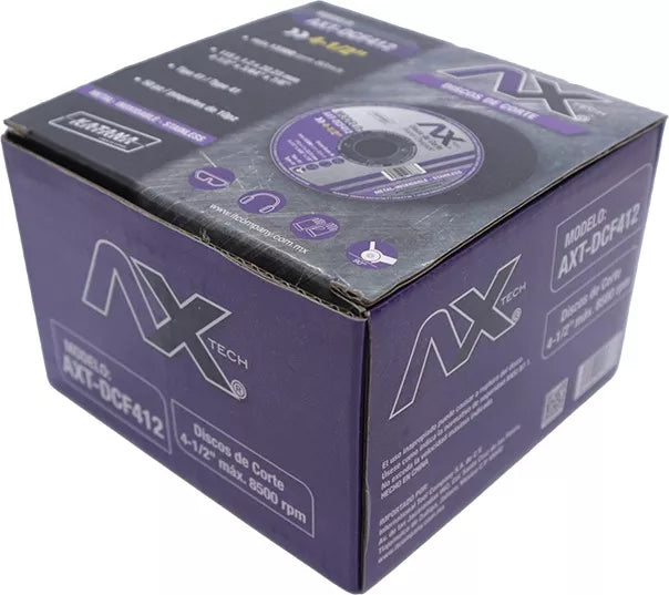 Caja 50 PZ Disco De Corte Super Delgado De 4 1/2" X 1.2MM X 7/8" Ax Tech AXT-DCF412-50