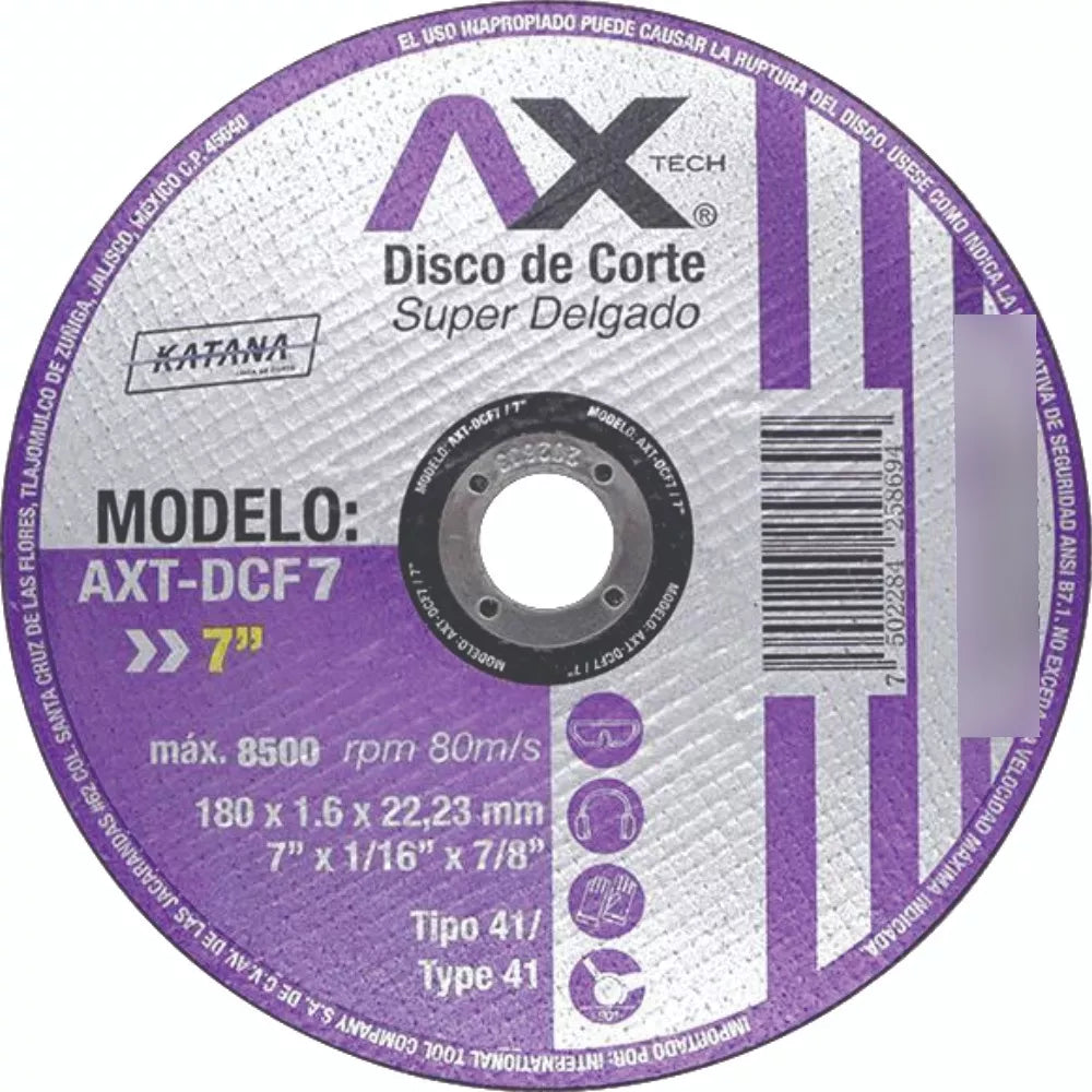 Caja 50 Pzs Disco De Corte Super Delgado De 7" X 1.6MM X 7/8" Ax Tech AXT-DCF7-50
