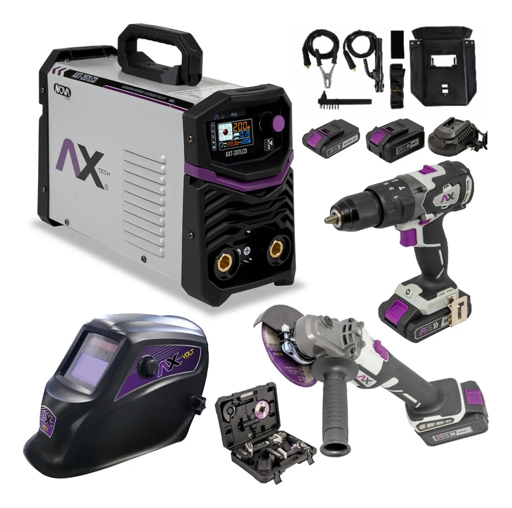 Combo Soldadora 200a Axt-207lcd, Herramientas+careta Ax-tech AXT-207LCD-C5