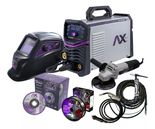 Combo Soldadora Inversor MIG/MAG, MMA Y TIG LIFT, Antorcha TIG, Careta Electronica, Mini Esmeriladora, 50 Discos De Corte Y Rollo De Microalambre 5KG, 0.030" E71T-GS Ax tech AXT-EM204BV-C2