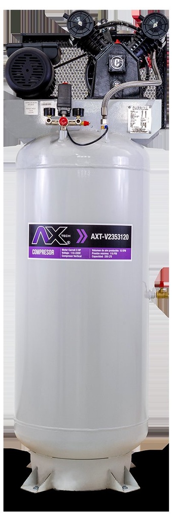 Compresor De Aire 235lt Motor Carroll 3hp, 110-220V, 12CFM, 115psi Axtech AXT-V2353120