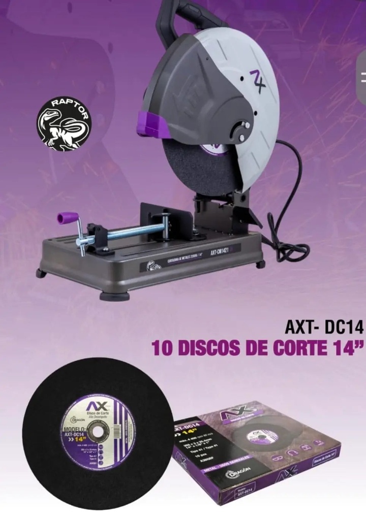 Cortadora de metal 14" + 10 discos de corte 14" AXT-CM1421-C1
