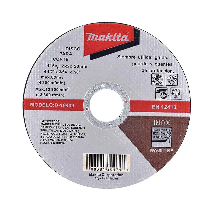Disco Abrasivo Corte Para Acero Inox Makita 4 1/2 D-18409