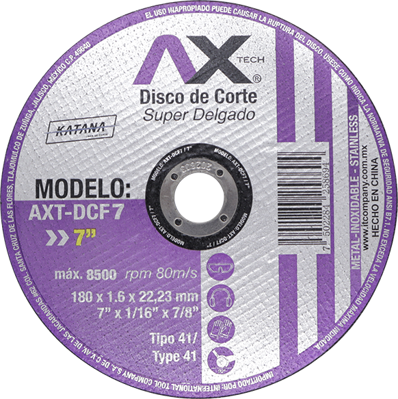 Disco De Corte Super Delgado De 7" X 1.6MM X 7/8" Ax Tech AXT-DCF7