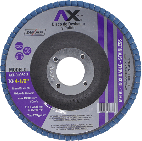 Disco Laminado Para Desbaste Y Pulido De Oxido De Zirconio De Grano 60, 4 1/2" AXT-DLG60-Z