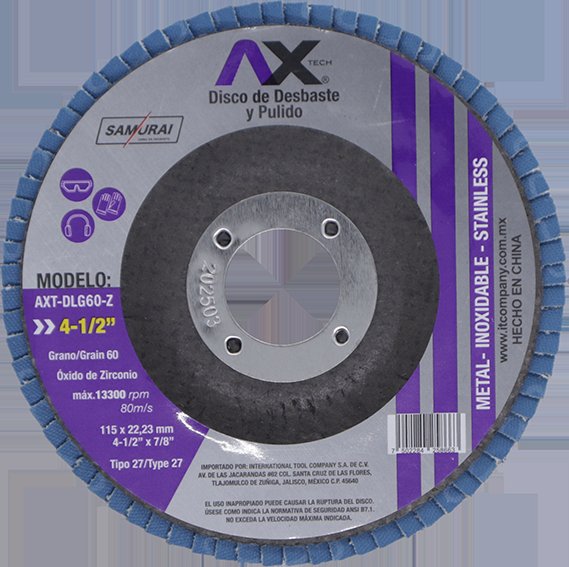 Disco Laminado Para Desbaste Y Pulido De Oxido De Zirconio De Grano 60, 4 1/2" AXT-DLG60-Z