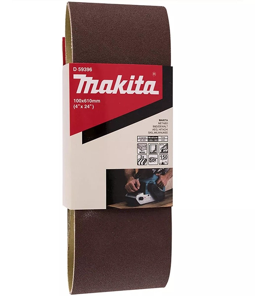 Juego de 3 Piezas De Lijas de Banda G-150 Para 9404 4" X 24" Makita D-59396