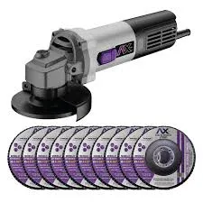 Kit Mini Esmeriladora Axtech 4 1/2 850w + 10 Discos De Corte AXT-ES855-C1