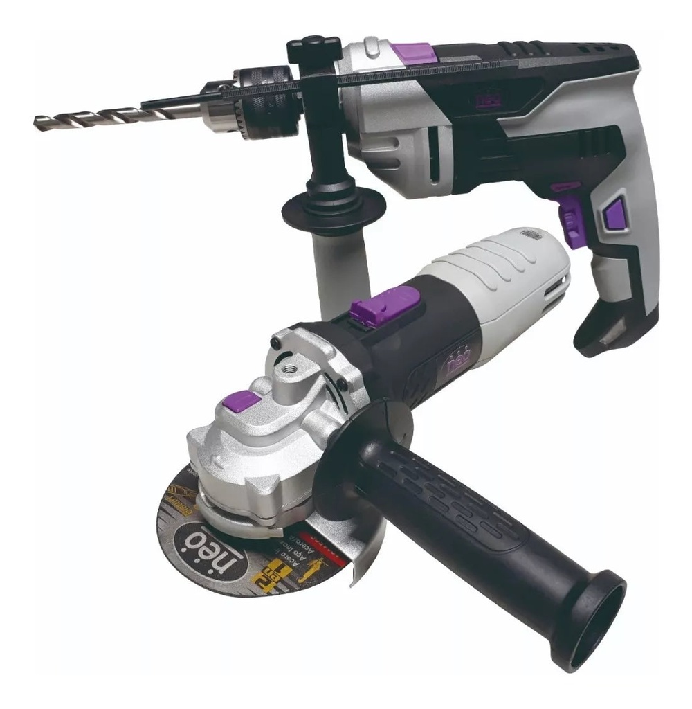 Kit Taladro Rotomartillo ½ 800w + Esmeriladora Angular 4 ½ 900w 110v Industrial Neo