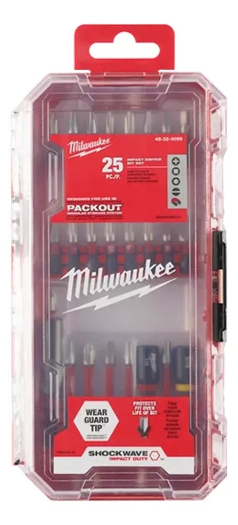 Milwaukee Shockwave Impact Driver - Juego De 25 Puntas 48-32-4095