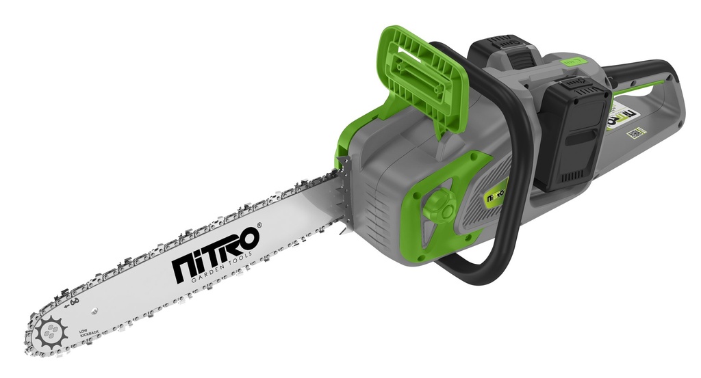 Motosierra inalámbrica 1200 W, brushless, barra de 16", 2 baterías 20 V, cargador doble Nitro NIT-MSB106