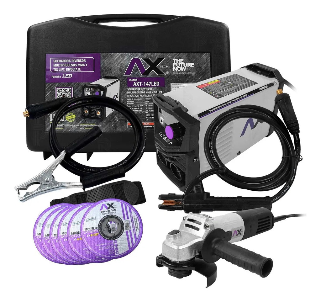 Soldadora Inversor 140a 110/220v Miniesmeril+discos AxTech AXT-147LED-C4