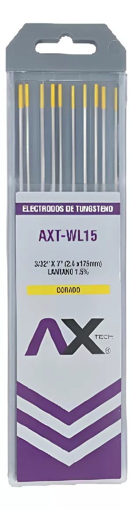 [AXT-WL15] Tungstenos Lantano 1.5% Color Dorado 3/32"x7", PAQ. 10Pzs Ax Tech AXT-WL15