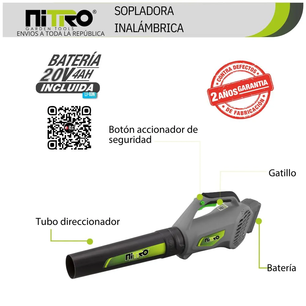 [NIT-SB501] NIT-SB501 SOPLADOR INALÁMBRICO 480W, BRUSHLESS, 22000 RPM, 1 BATERÍA 20V