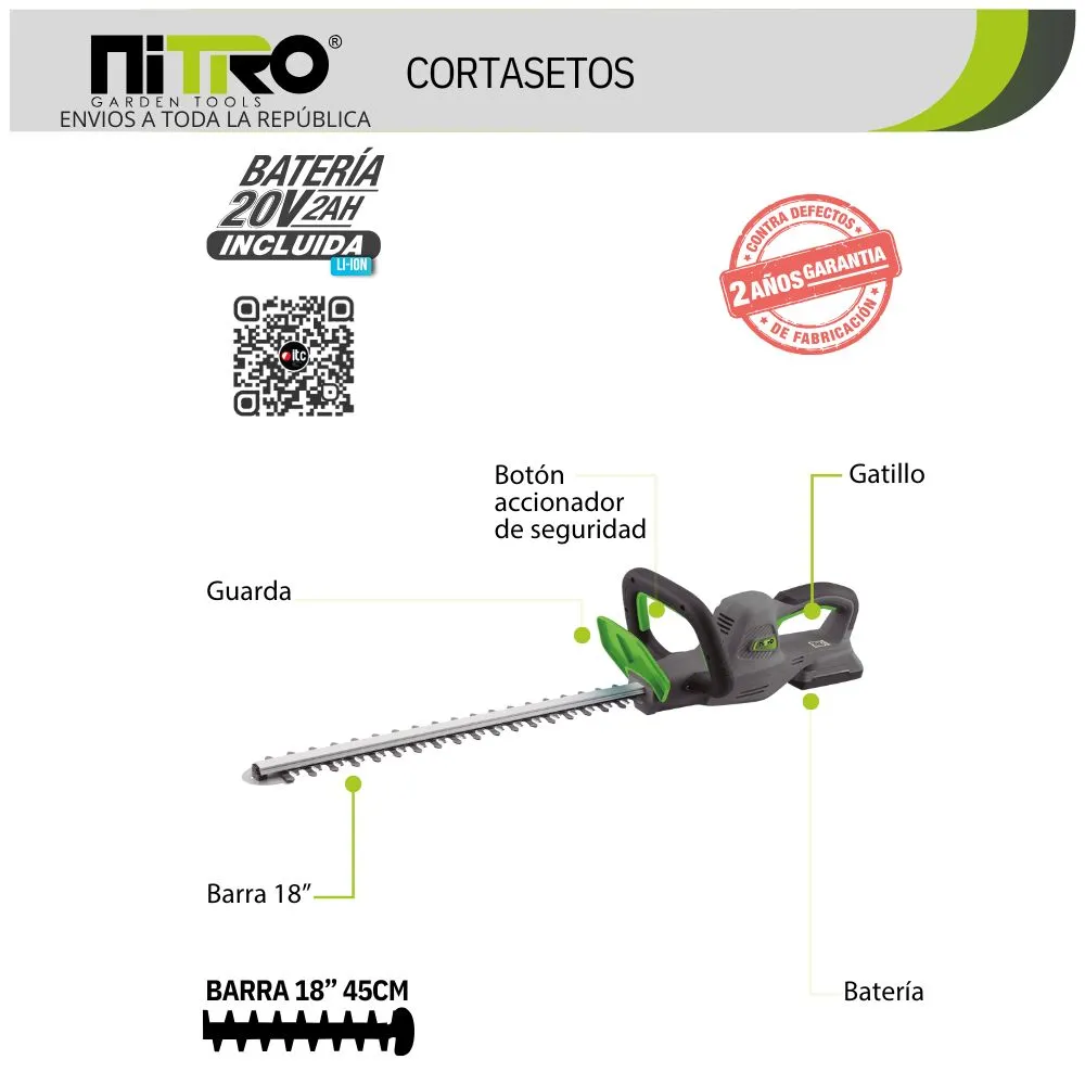 [NIT-CSB301] NIT-CSB301 CORTASETOS INALÁMBRICO 180W, CUCHILLA 18″ 1 BATERÍA 20V