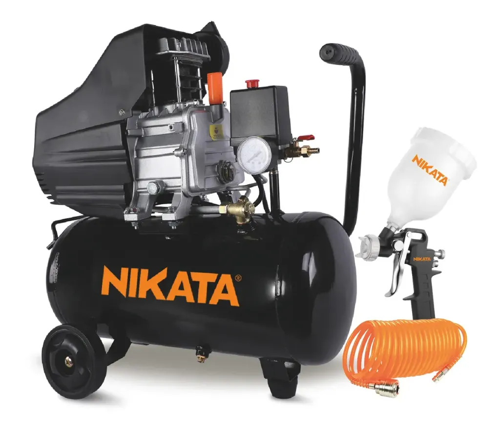 [COM-2518PG] Compresor De Aire Nikata 2.5hp 25l Con Pistola Y Manguera Negro 60hz Monofásica